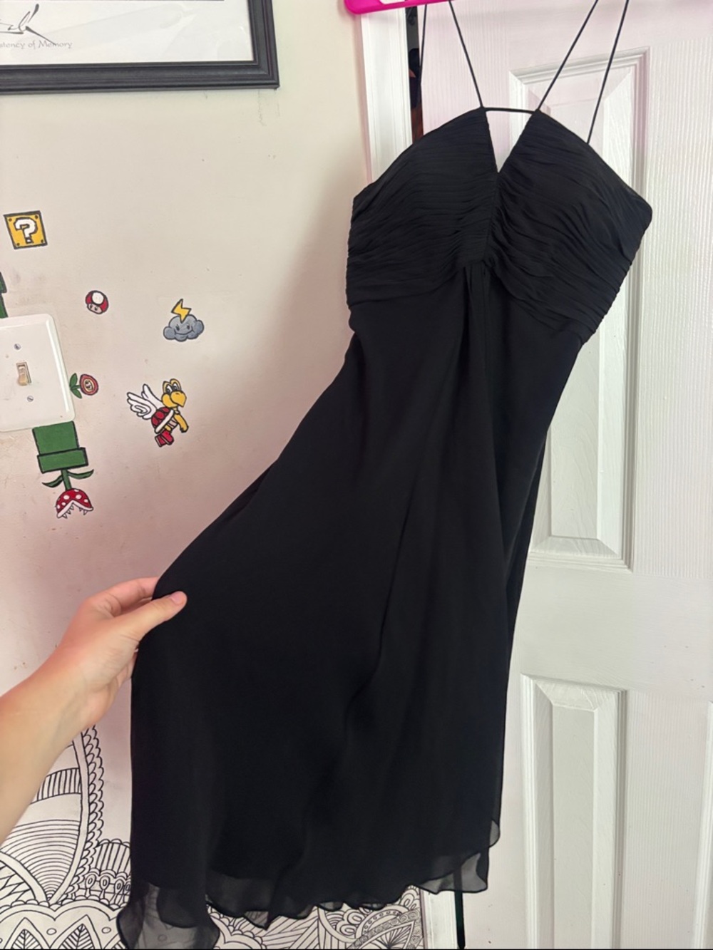 White House Black Market Silk Black Strapless Ruched Bodice Evening Dress